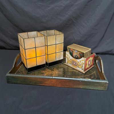 Signed Reverse Painted Glass & Wood Coasters + More Bohemian Decor (LR-SS)