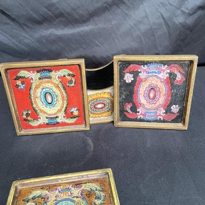 Signed Reverse Painted Glass & Wood Coasters + More Bohemian Decor (LR-SS)