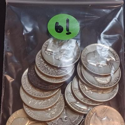 Set of 25 1940's-50's U.S. Mint Washington Silver Quarters Circulated (61)