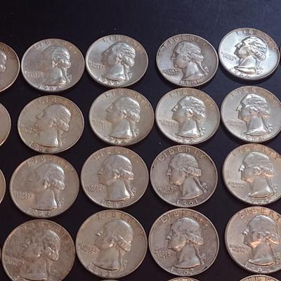 Set of 42 1960-64 U.S. Mint Washington Silver Quarters Circulated (63)