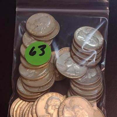Set of 42 1960-64 U.S. Mint Washington Silver Quarters Circulated (63)