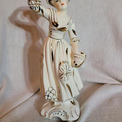 Vintage Yoko Boeki Japan White and Gold Porcelain Man Woman Musician Figurines