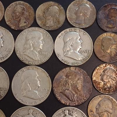 Set of 34 U.S. Mint Silver Quarters and Half-Dollars Circulated (64)