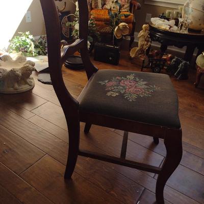 Vintage Wood Framed Chair with Needlepoint Seat- Approx 17" Wide