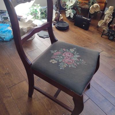 Vintage Wood Framed Chair with Needlepoint Seat- Approx 17" Wide