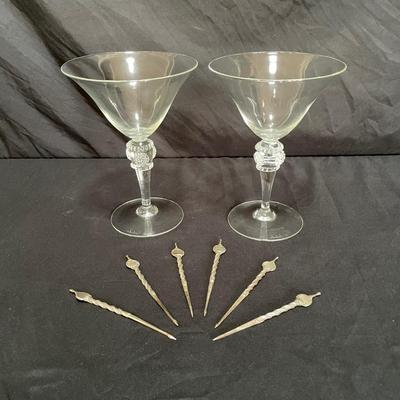 Juliska Martini Glasses & Stering Olive Picks (DR-SS)