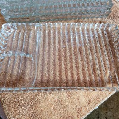 Set of 8 Hazel Atlas cut crystal snack trays.