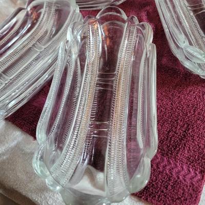 2 U.S. GLASS CO. BANANA SPLIT DISH PANEL ZIPPER IOWA PATTERN CIRCA 1905