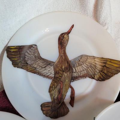 3 hand painted plates and 1 Eisenhower plate