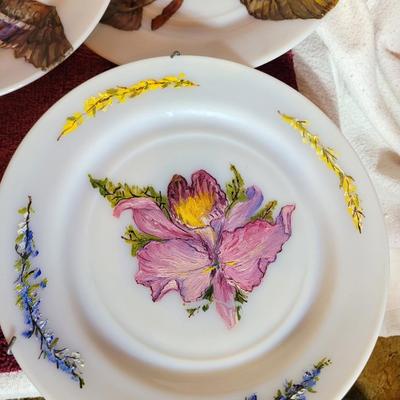 3 hand painted plates and 1 Eisenhower plate