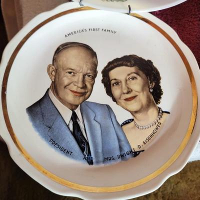3 hand painted plates and 1 Eisenhower plate