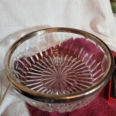Silver plated serving bowl and vintage corn holders