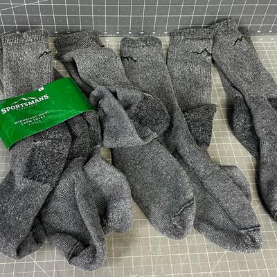5 Pair Crew, Mid Weight Wool Socks 