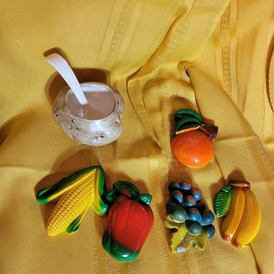 Kitchen wall hangings and potato for sour cream