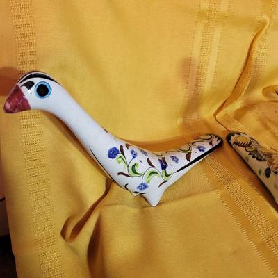 3 hand painted ànd fired ceramic birds