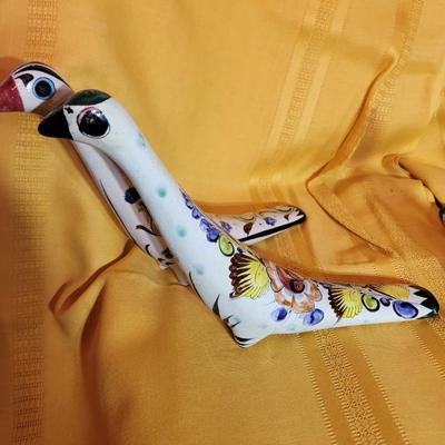 3 hand painted ànd fired ceramic birds