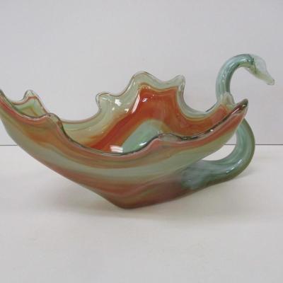 Sooner Blown Art Glass Swan Centerpiece