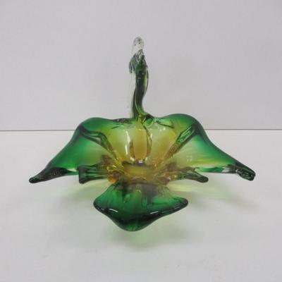 Murano Style Art Glass Crested Bird Candy Dish