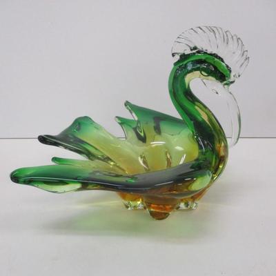 Murano Style Art Glass Crested Bird Candy Dish