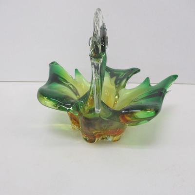 Murano Style Art Glass Crested Bird Candy Dish