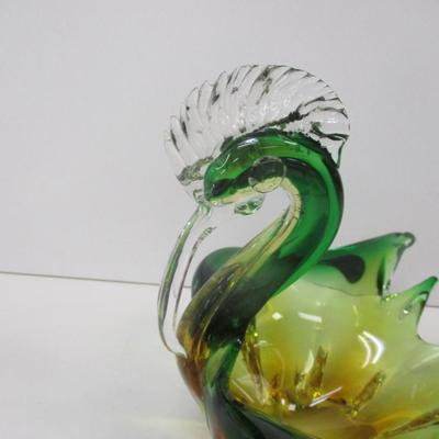 Murano Style Art Glass Crested Bird Candy Dish