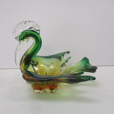 Murano Style Art Glass Crested Bird Candy Dish