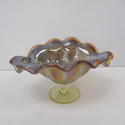 White Crystal Handmade In Italy Iridescent Bowl On Pedestal Approx 5 5/8" Tall