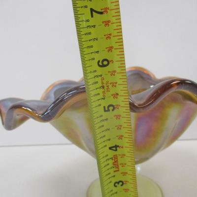 White Crystal Handmade In Italy Iridescent Bowl On Pedestal Approx 5 5/8" Tall