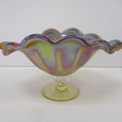White Crystal Handmade In Italy Iridescent Bowl On Pedestal Approx 5 5/8" Tall