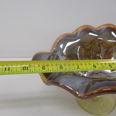 White Crystal Handmade In Italy Iridescent Bowl On Pedestal Approx 5 5/8" Tall