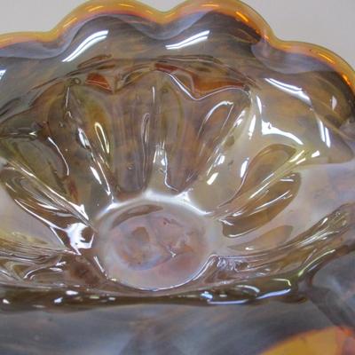 White Crystal Handmade In Italy Iridescent Bowl On Pedestal Approx 5 5/8" Tall