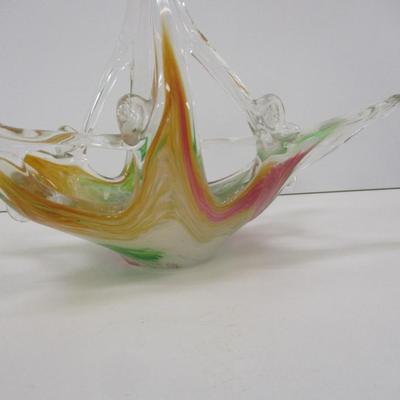 Murano Italy Martini Art Glass Wedding Favor Basket Approx 8" Tall