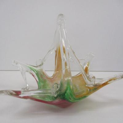 Murano Italy Martini Art Glass Wedding Favor Basket Approx 8" Tall