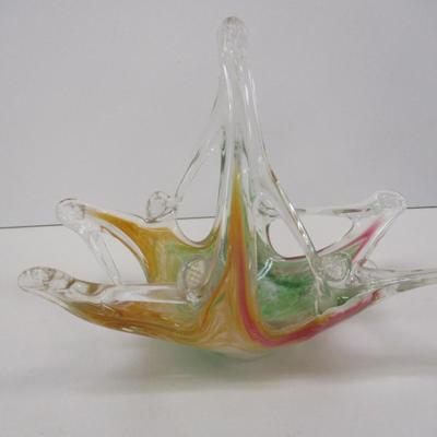 Murano Italy Martini Art Glass Wedding Favor Basket Approx 8" Tall