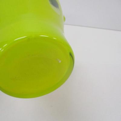 Vintage Italian Hand Blown Art Glass Neon Lime Yellow Double Handles Vase Approx 7" Tall