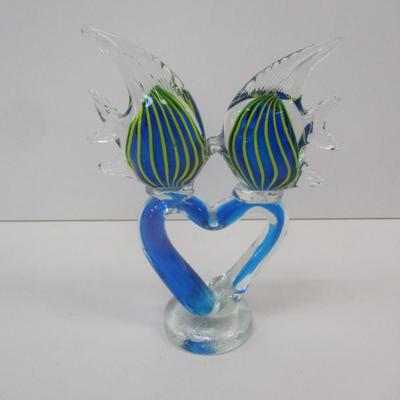 Murano Style Hand Blown Art Glass 2 Angel Fish Approx 9 1/2" Tall