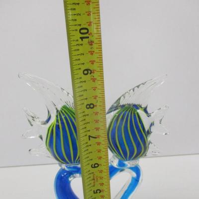 Murano Style Hand Blown Art Glass 2 Angel Fish Approx 9 1/2" Tall