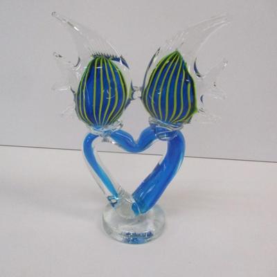 Murano Style Hand Blown Art Glass 2 Angel Fish Approx 9 1/2" Tall