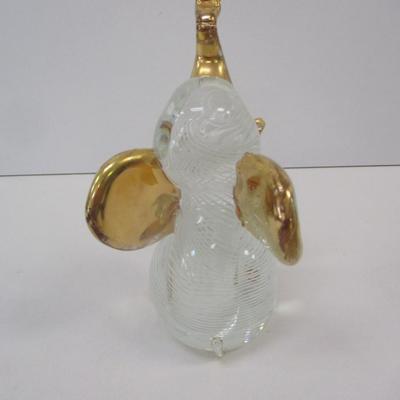 Vintage Hand Blown Spun Art Glass & Gold Elephant Figurine Approx 7 1/2" Tall
