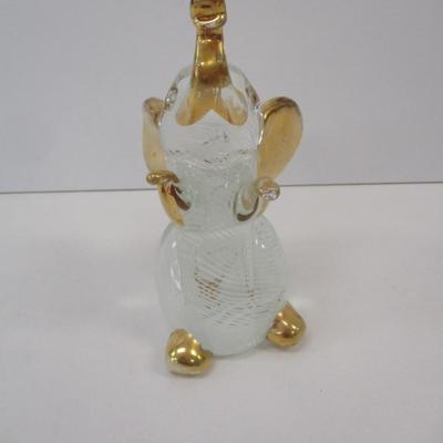 Vintage Hand Blown Spun Art Glass & Gold Elephant Figurine Approx 7 1/2" Tall