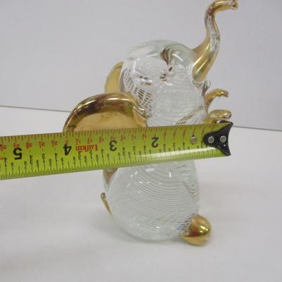 Vintage Hand Blown Spun Art Glass & Gold Elephant Figurine Approx 7 1/2" Tall