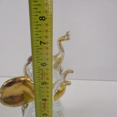 Vintage Hand Blown Spun Art Glass & Gold Elephant Figurine Approx 7 1/2" Tall