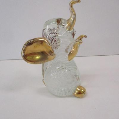 Vintage Hand Blown Spun Art Glass & Gold Elephant Figurine Approx 7 1/2" Tall