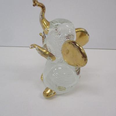 Vintage Hand Blown Spun Art Glass & Gold Elephant Figurine Approx 7 1/2" Tall