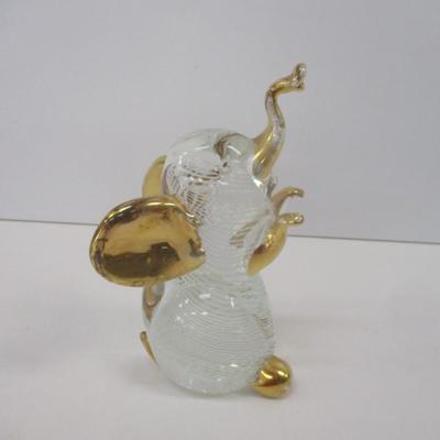 Vintage Hand Blown Spun Art Glass & Gold Elephant Figurine Approx 7 1/2" Tall
