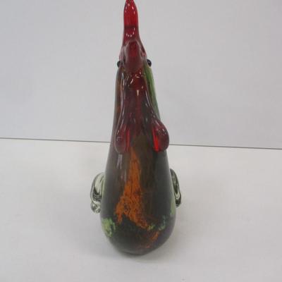 Hand Blown Art Glass Rooster Figurine Approx 8" Tall