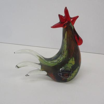 Hand Blown Art Glass Rooster Figurine Approx 8" Tall