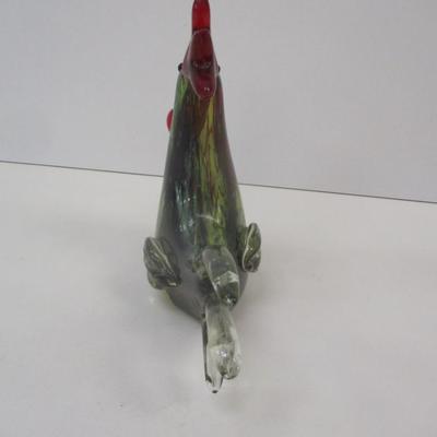 Hand Blown Art Glass Rooster Figurine Approx 8" Tall