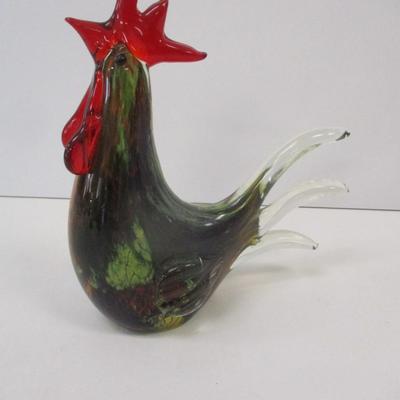 Hand Blown Art Glass Rooster Figurine Approx 8" Tall