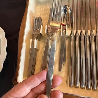 Vintage Stainless Silverware Set of 8 & Tray
